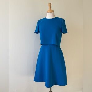 Hugo Boss BOSS Teal Blue Layered A-Line Dress | Size US 2 | Elegant Midi